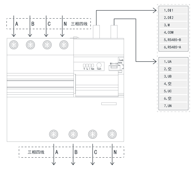 TY-610-4P智慧空開產品接線示意圖